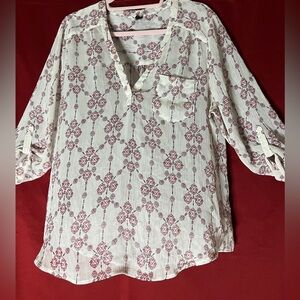 Maurices Cream Blouse with Rose-Pattern Print